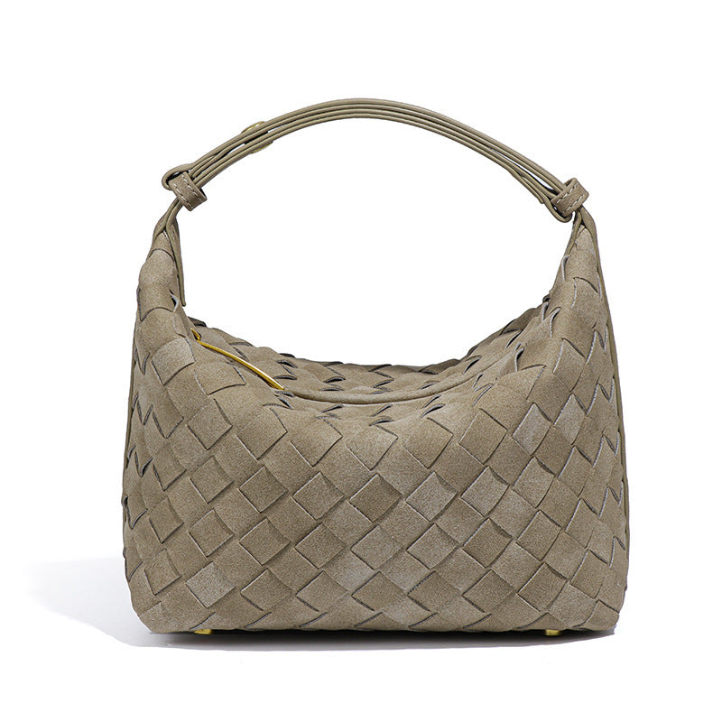 Work Woven Design High Sense Lunch Box Fashion Frosted Women's Shoulder Bag