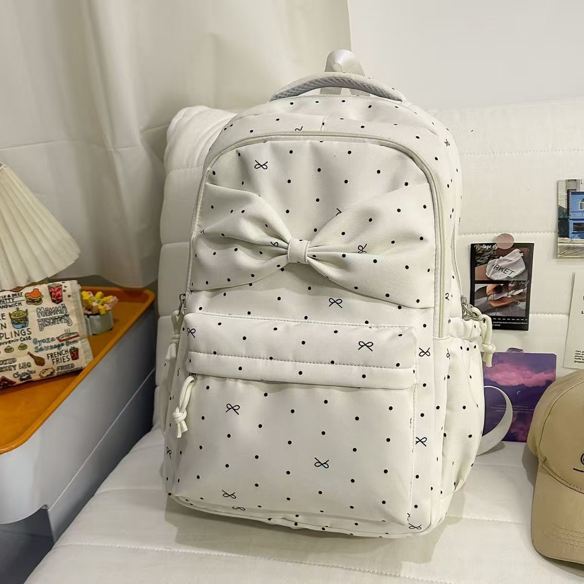 Female Design Sweet Polka Dot Bow College Student Schoolbag