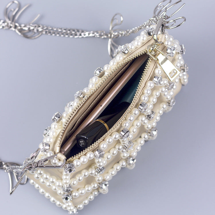 Women's Pearl Plaid Chain Handmade Beaded Fashion Bags