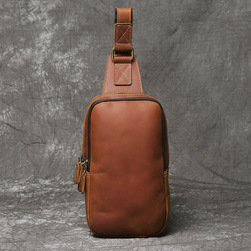 Men's Crazy Horse Leather Vertical Top Layer Cowhide Retro Bags