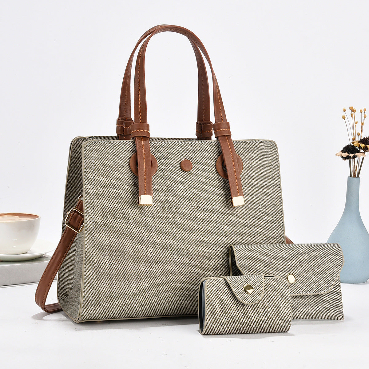 Women's Solid Color Commuter Three-piece Set Simple Women's Handbag
