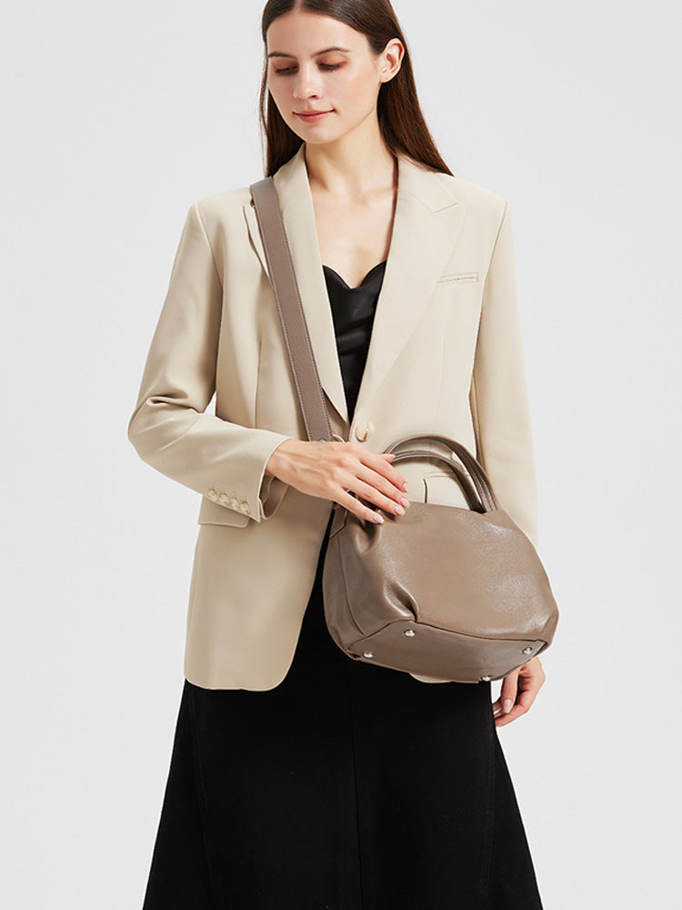 Women's Layer Cowhide Pleated Cloud Large Capacity Tote Bags