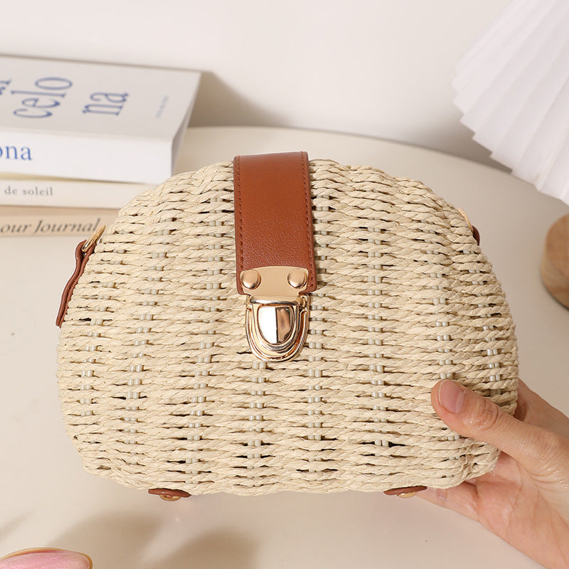Straw Single Solid Color Woven Rattan Weave Seaside Vacation Women's Messenger Bag