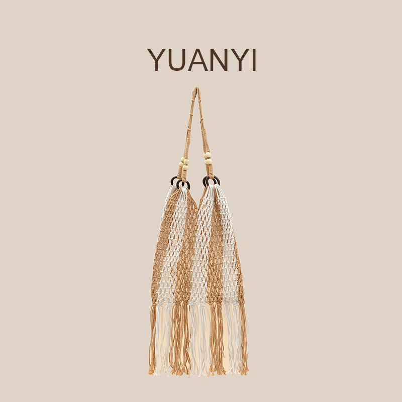 Women's Straw Cotton String Hollow Beach Handbags