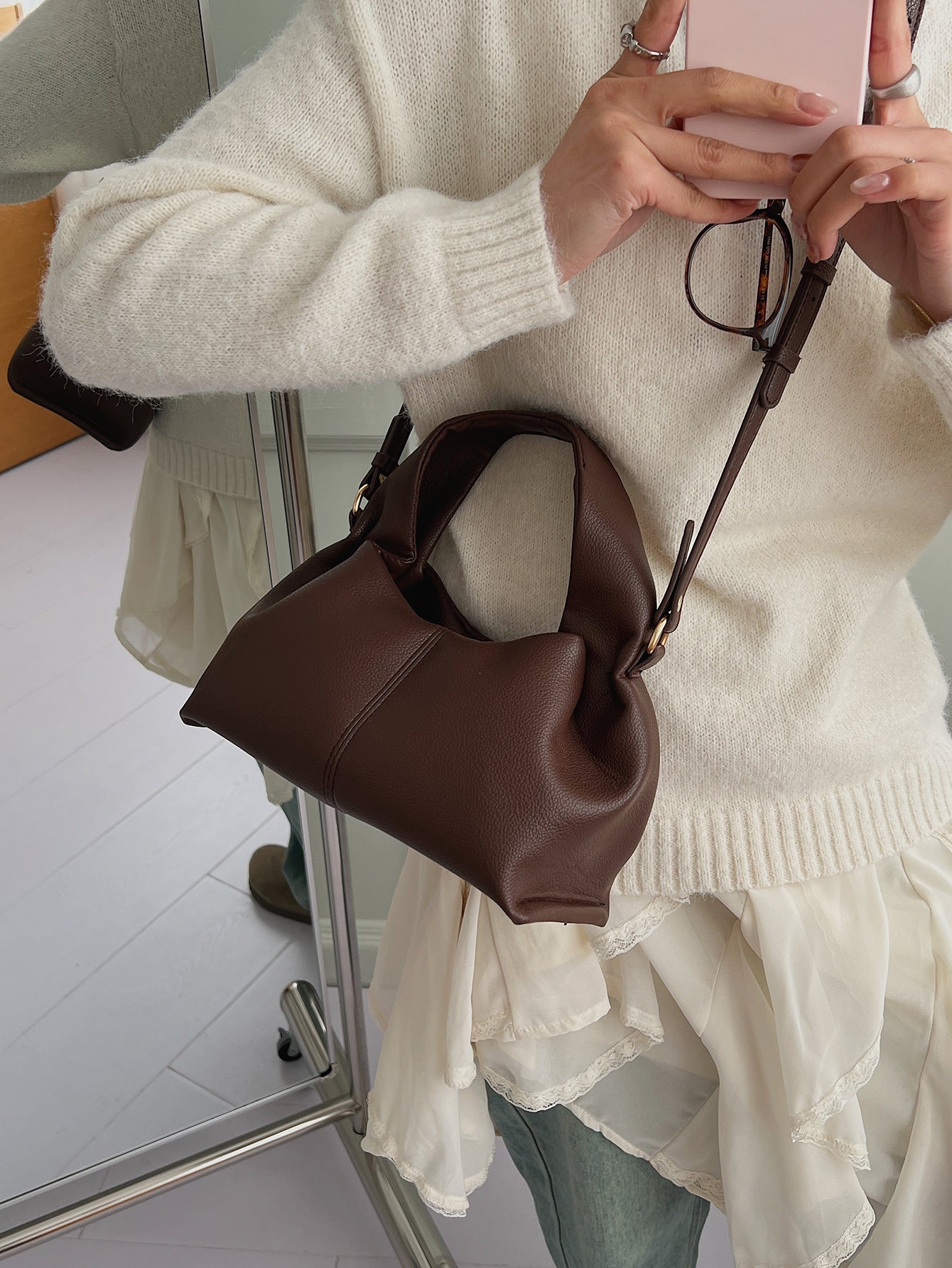 Women's Cloud Lychee Pattern Soft Fashion Solid Women's Handbag