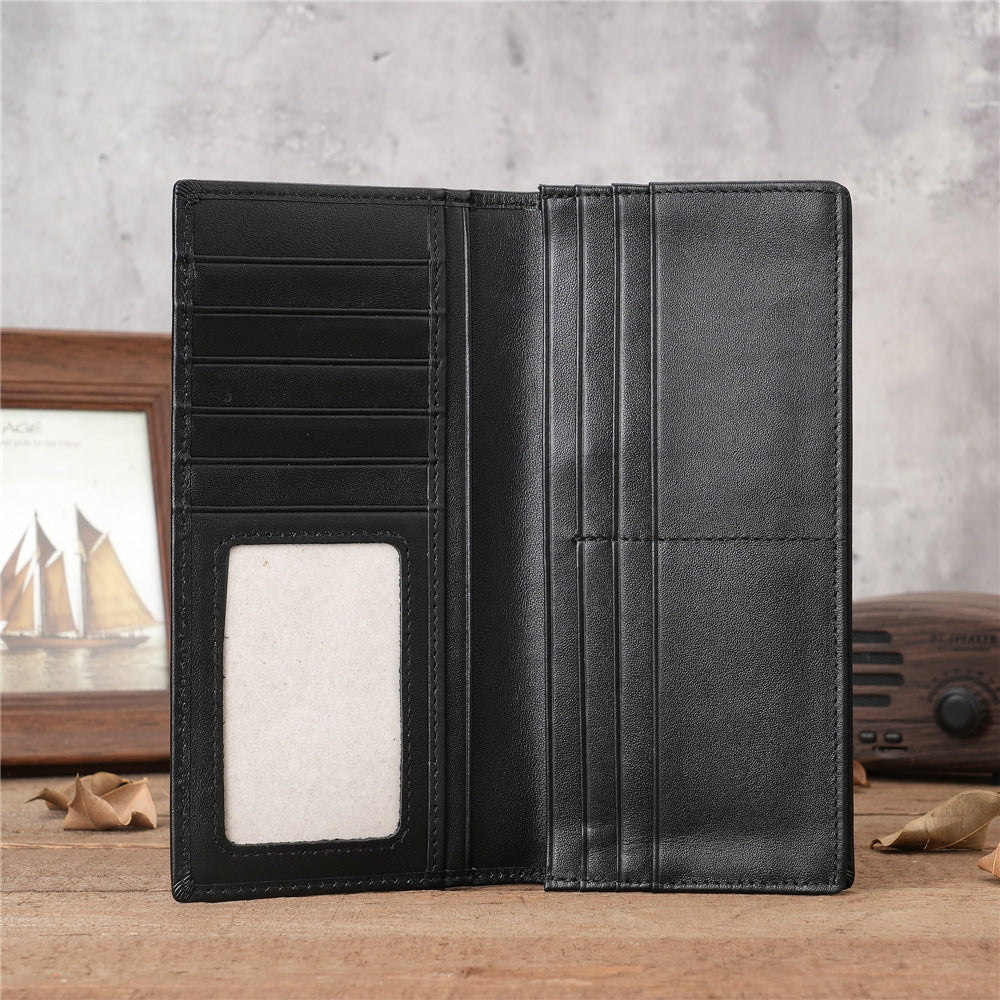 Men's Crazy Horse Leather Long Two-fold Pure First Layer Men's Wallet