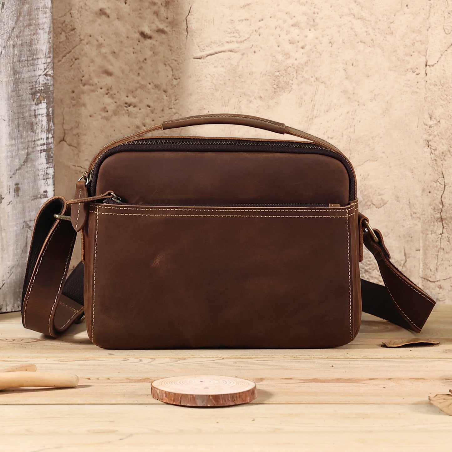 Men's Vintage Crazy Horse Leather Commuter Genuine Men's Shoulder Bag