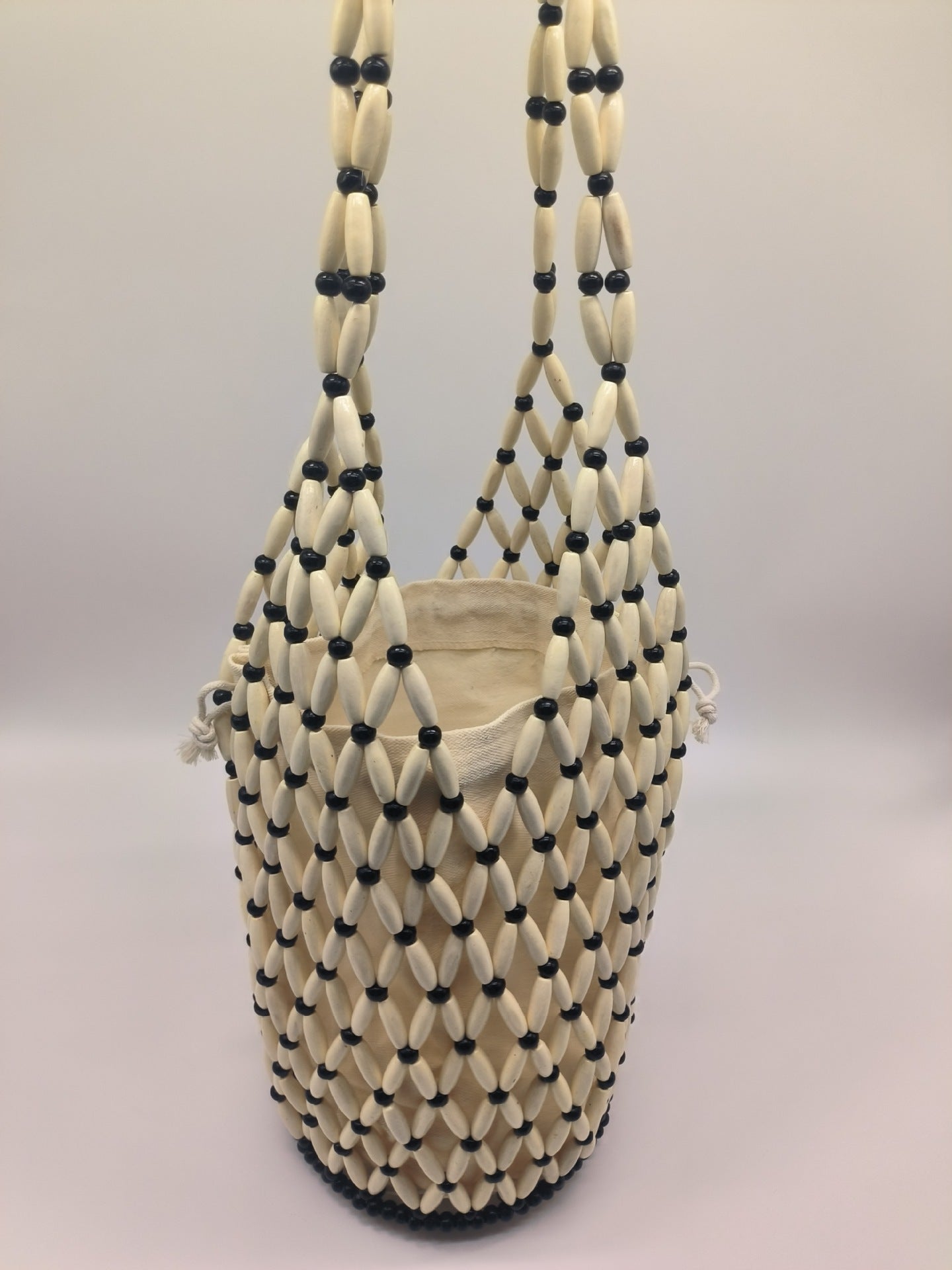 Women's Design With Wooden Beads Decoration Portable Women's Handbag