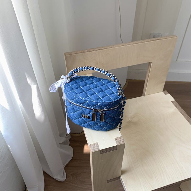 Women's Exquisite Niche Denim Fashion Rhombus Chain Super Popular Portable Small Square Bag
