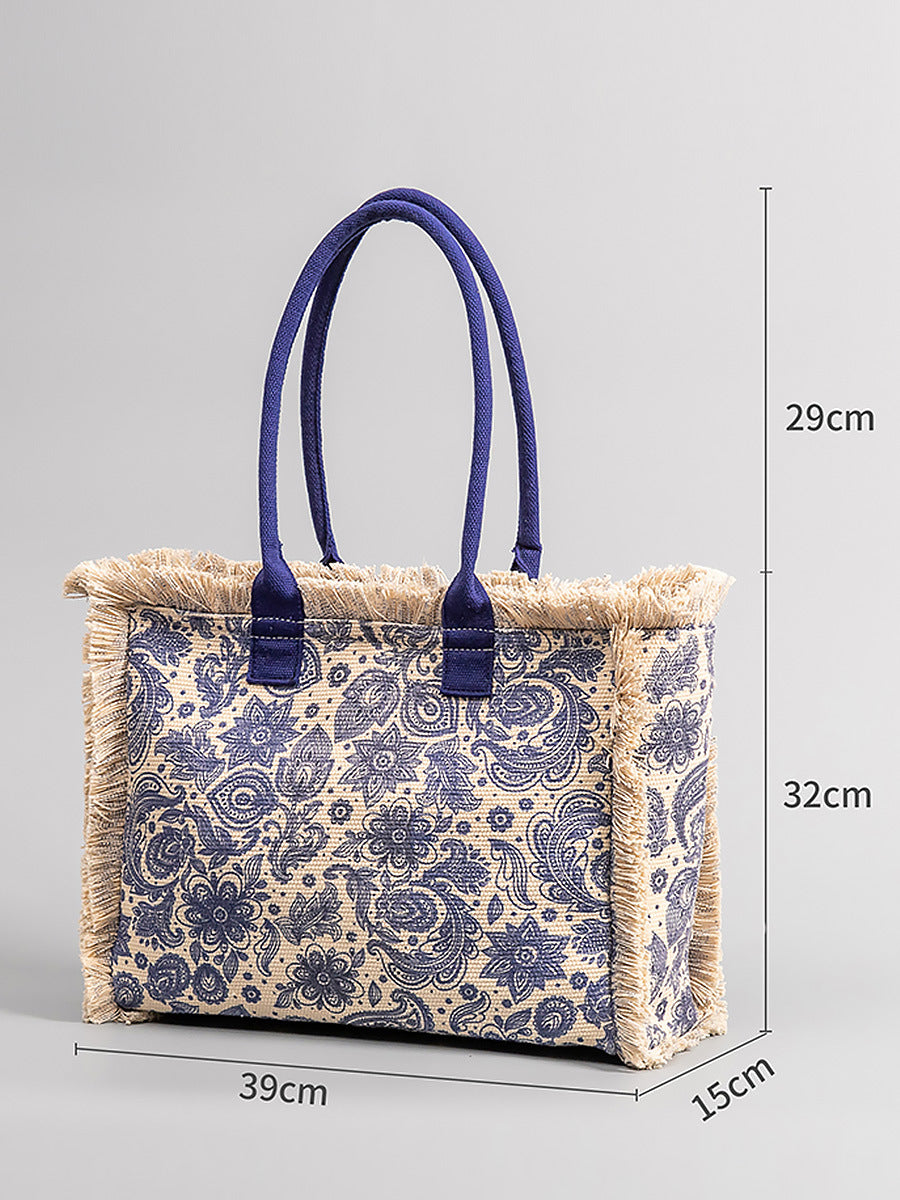 Women's Bohemian Retro Zipper Large Capacity Canvas Women's Shoulder Bag