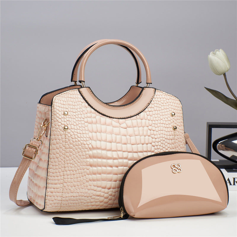 Women's Snake Pattern Mother Bright Leather Fashion Women's Handbag