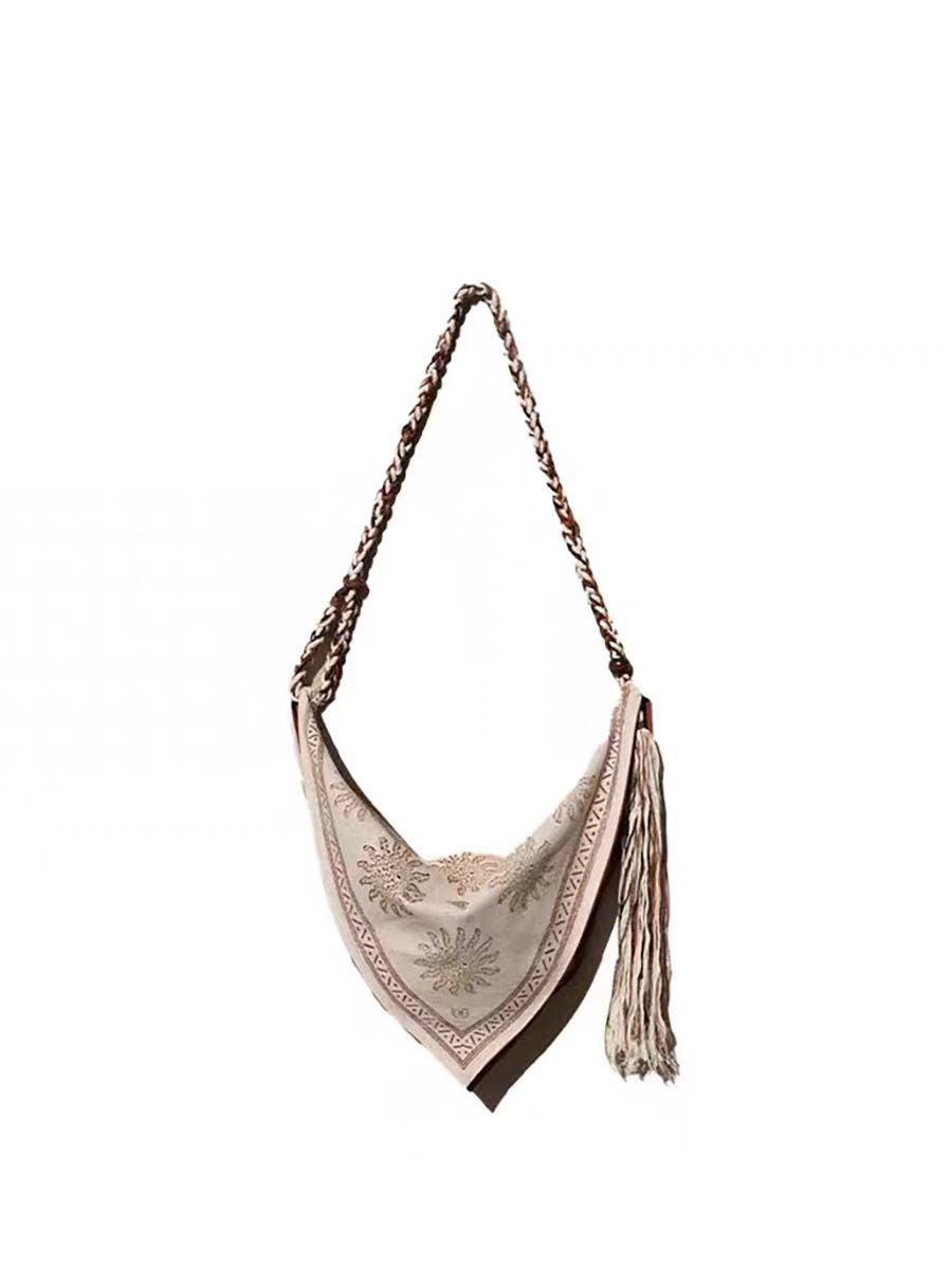 Tassel Linen Rope Woven Vacation Large Capacity Design Women's Messenger Bag