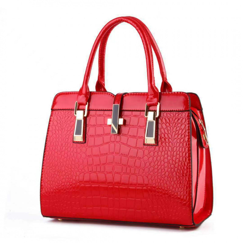 Women's Stone Pattern Bright Leather Large Capacity Women's Handbag