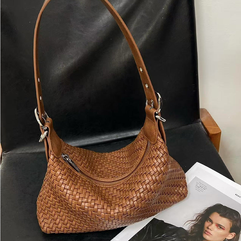 Women's Underarm Korean Style Trendy Coffee Brown Woven Women's Messenger Bag