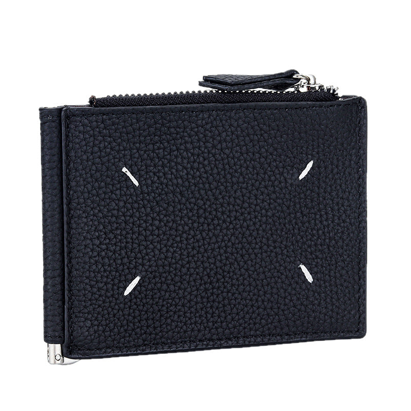 Women's & Men's Leather Dollar Clip Short Cash Zipper Ladies Wallet