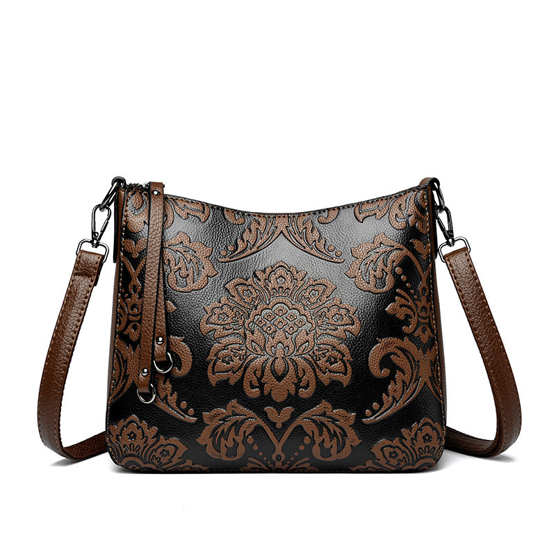 Women's Chinese Style Mother Soft Leather Embossed Women's Messenger Bag