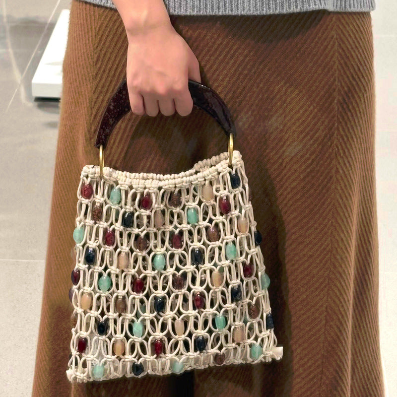 Women's Woven Beaded Decorative Hollow Holiday Fashion Handbags