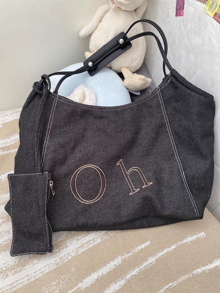 Women's Korean Style Retro Denim Large Capacity Letter Tote Bags