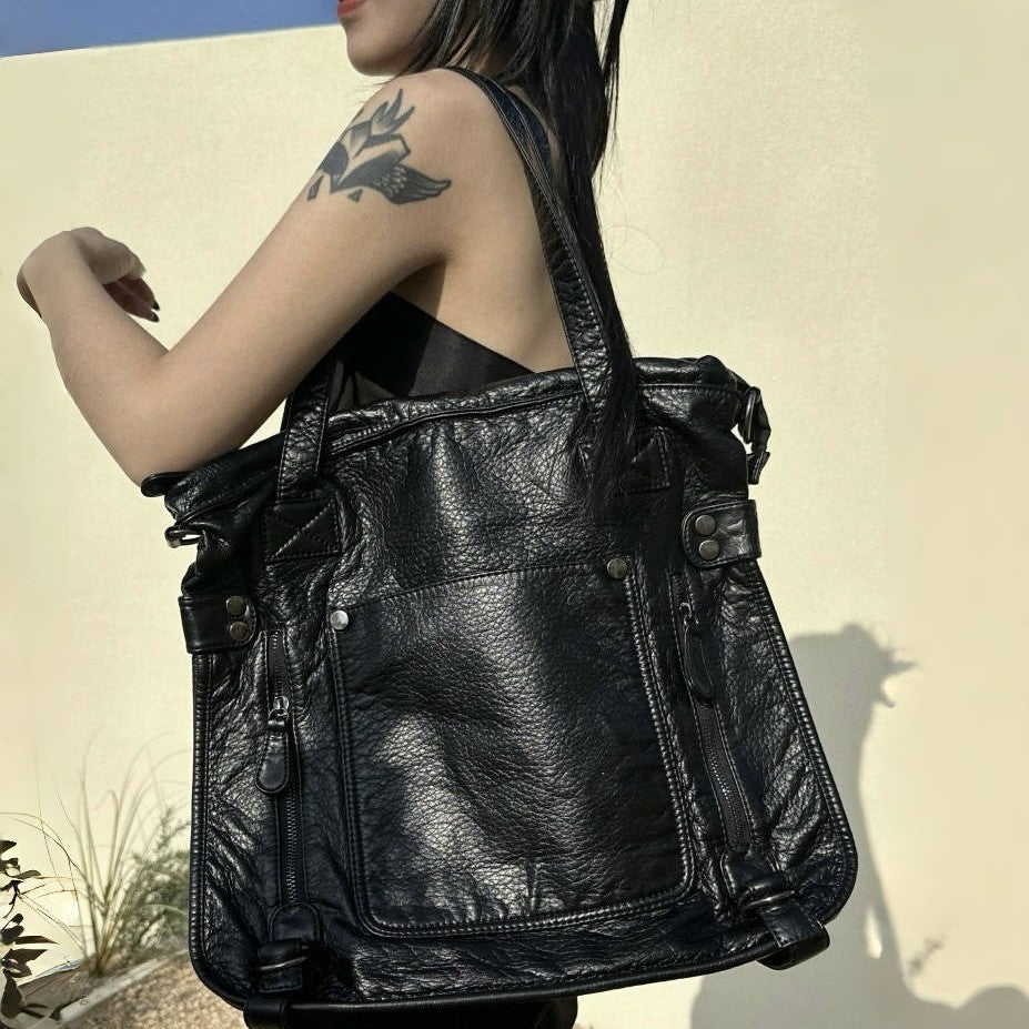 Women's Retro Soft Leather Waste Soil Wind Large Capacity Women's Shoulder Bag