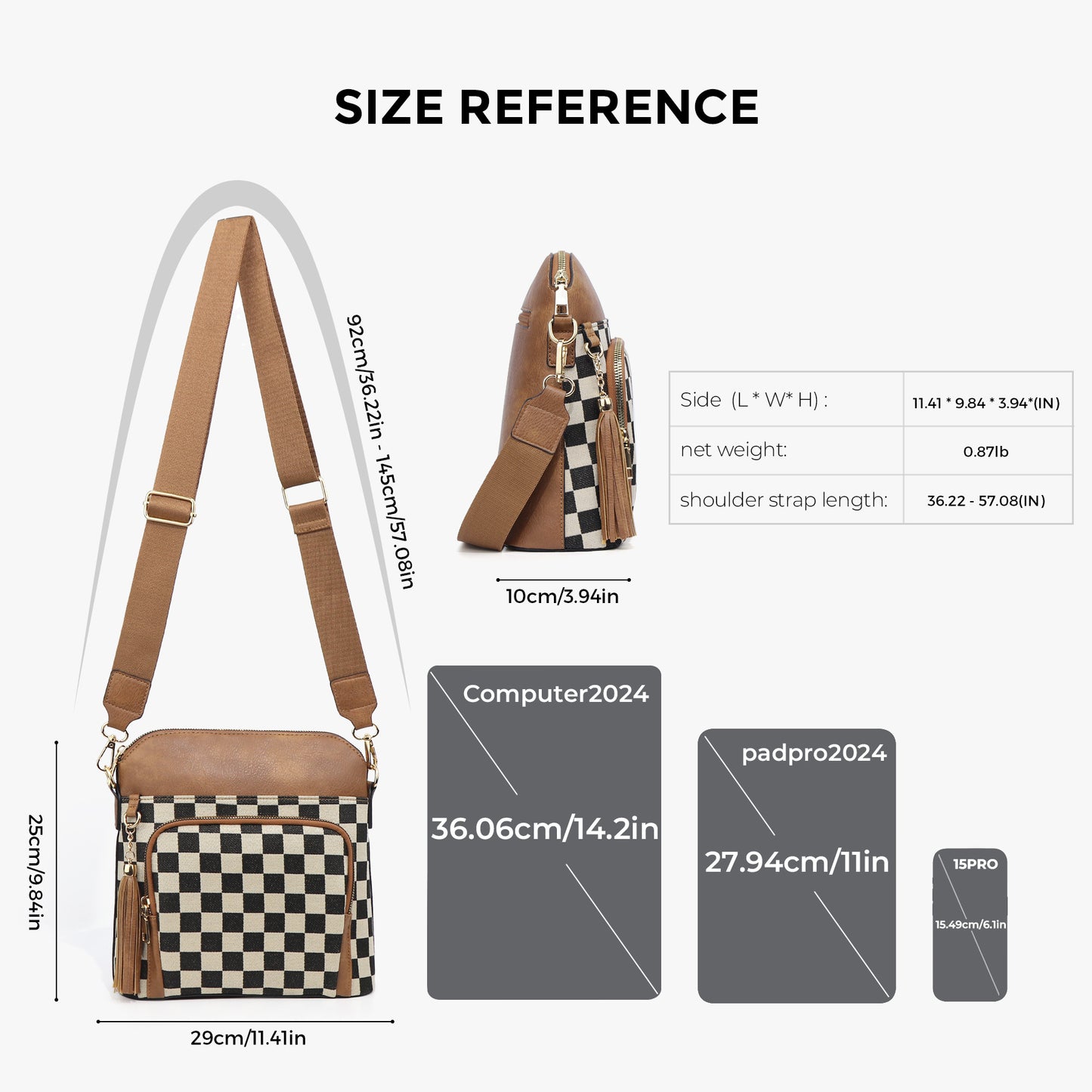 Women's Chessboard Plaid Color Matching Zipper Strap Women's Messenger Bag