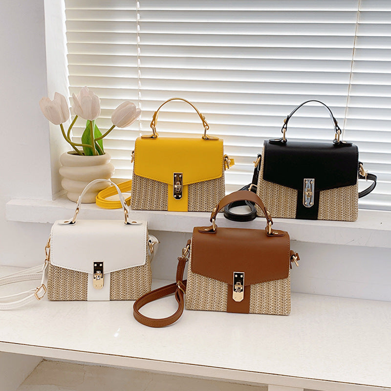 Female Lady Fashion Twist Straw Portable Small Square Bags
