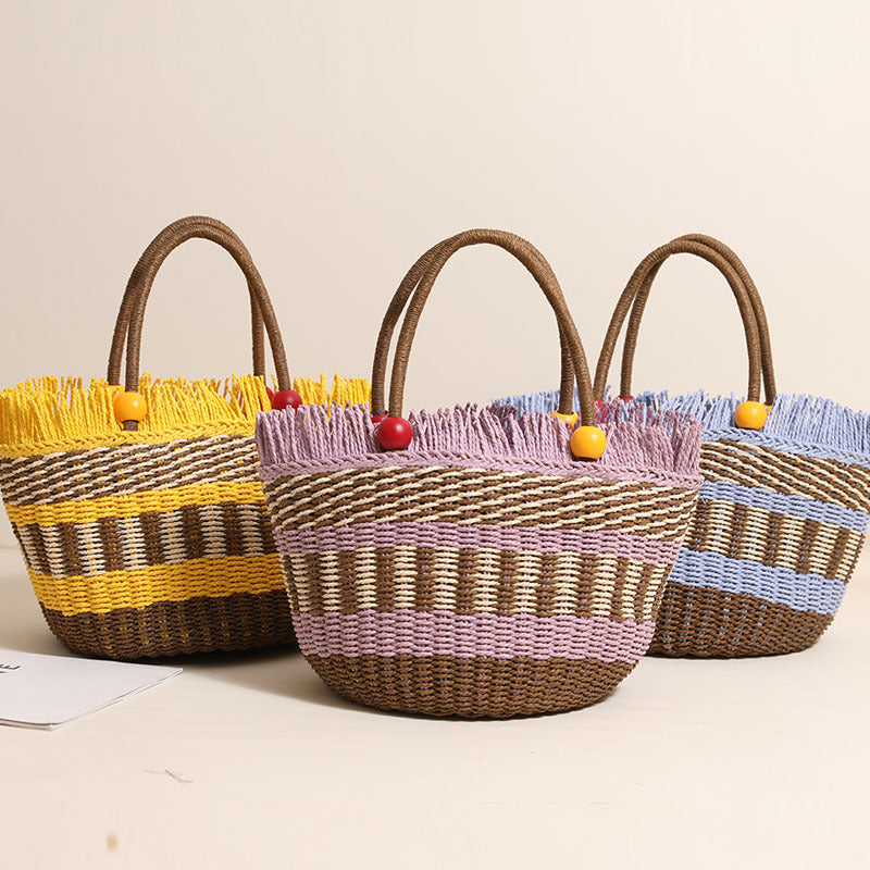 Women's Cute Wooden Bead Portable Loose Edge Women's Handbag