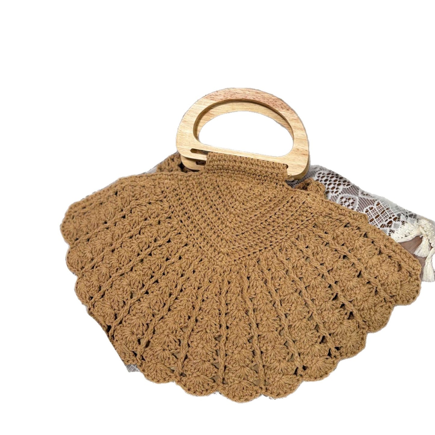 Women's Cotton Knitted Shell Minority Fashion Hand Carrying Woven Seaside Women's Shoulder Bag