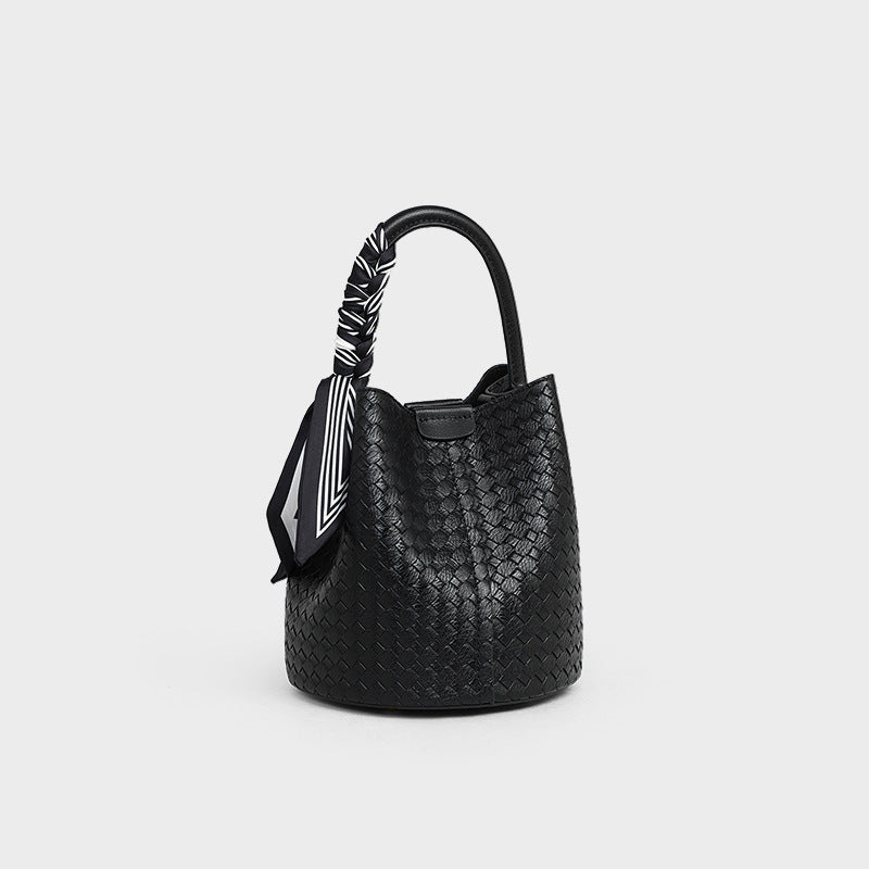 Creative Women's Leather High Sense Woven Bucket Bags