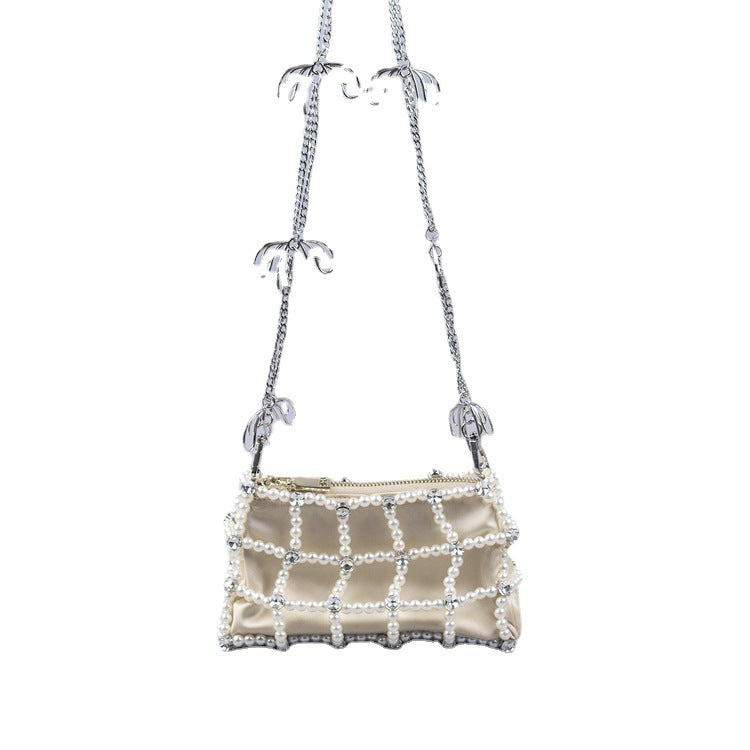 Women's Pearl Plaid Chain Handmade Beaded Fashion Bags