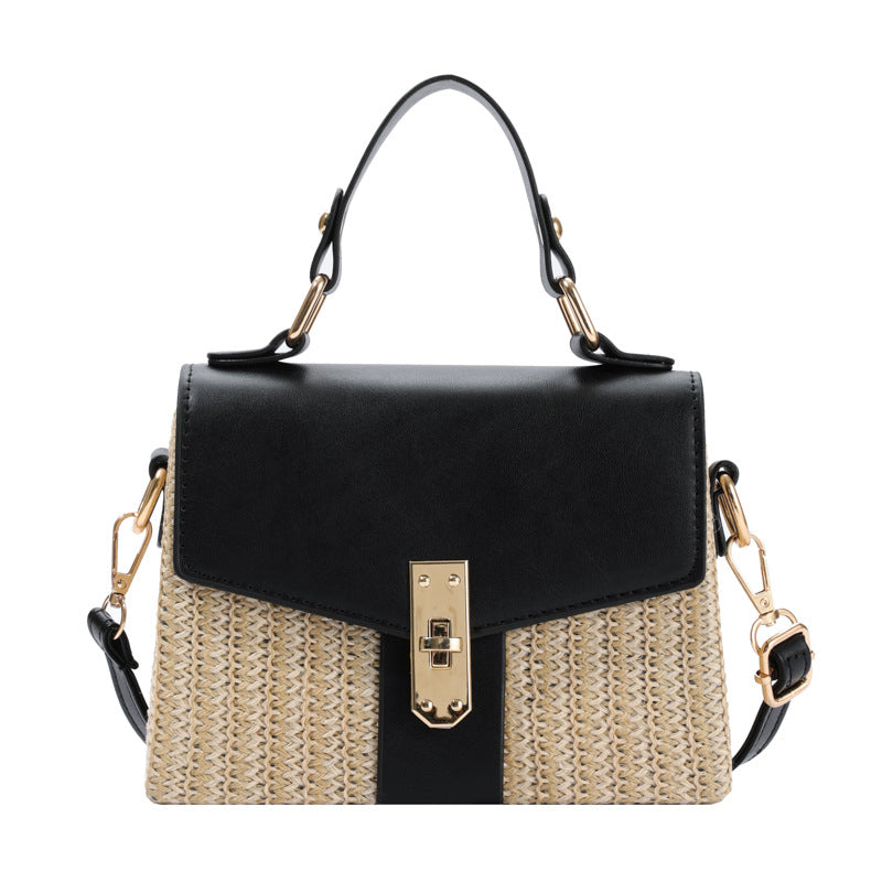 Women's Straw Fashion Color Contrast Stitching Portable Women's Messenger Bag
