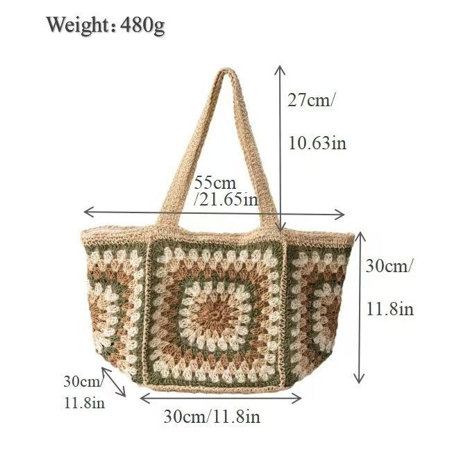 Women's Summer Grandma Plaid With Zipper Closure Vacation Women's Shoulder Bag