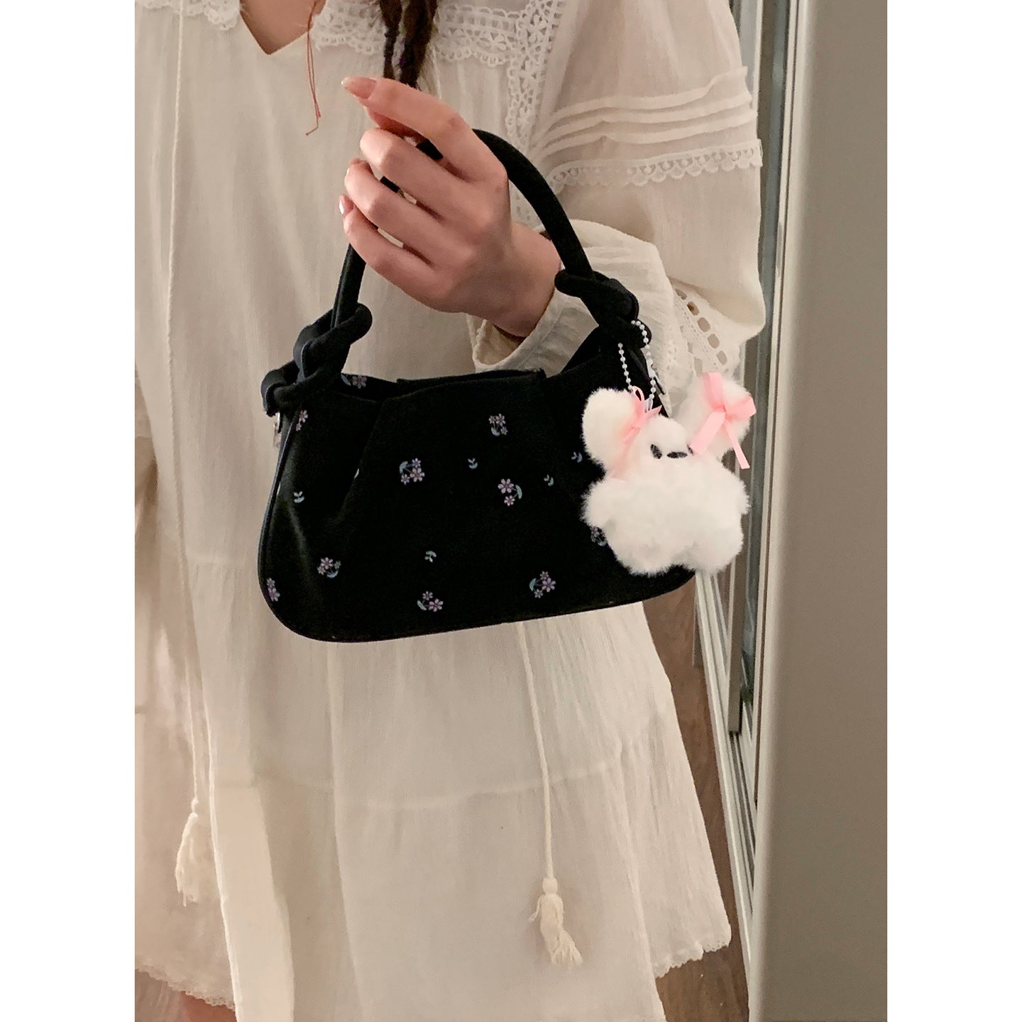 Women's Korean Style Fashion Carrying Flower Print Small Square Bag