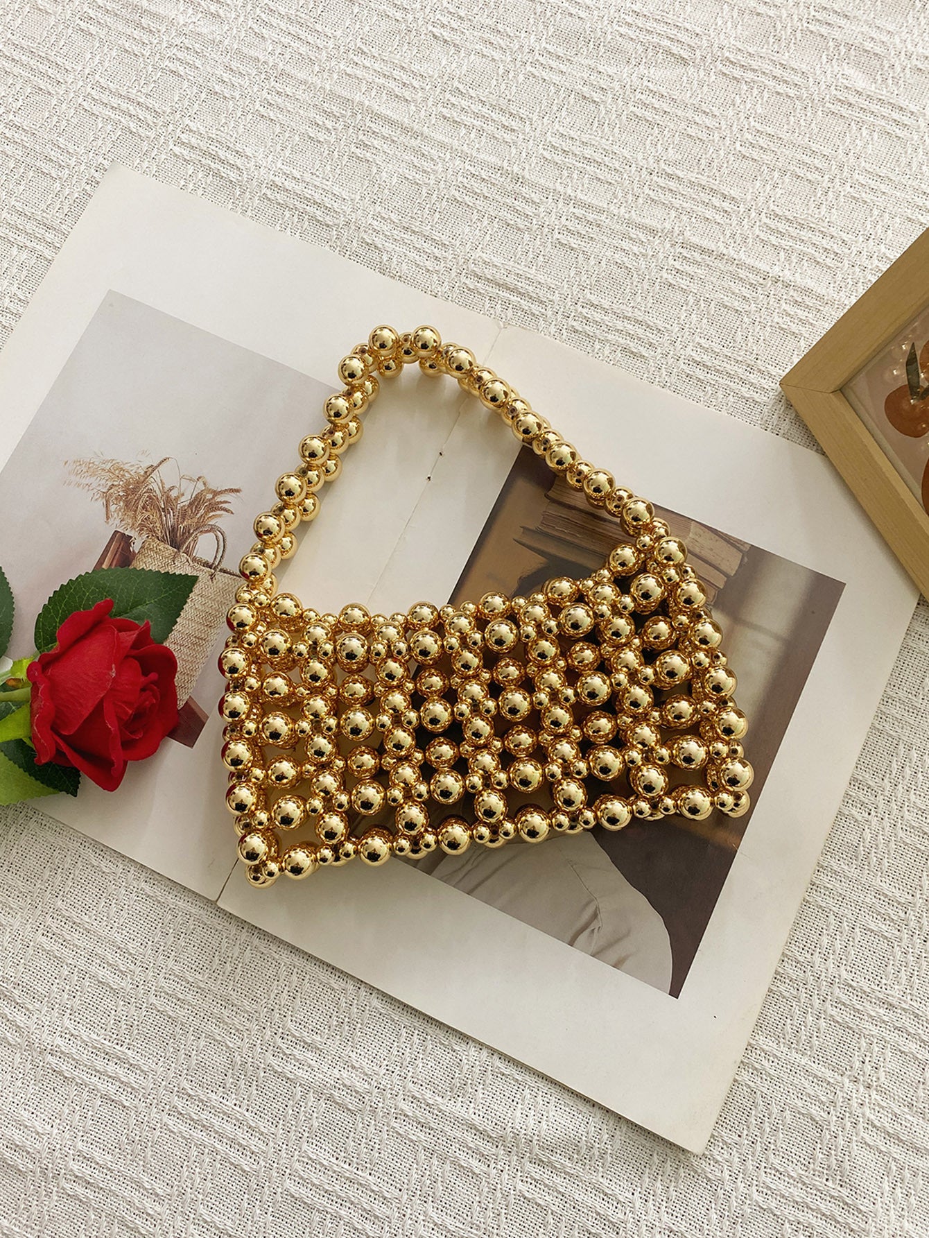 Women's Handmade Beaded Weave Imitation Pearl Retro Women's Handbag