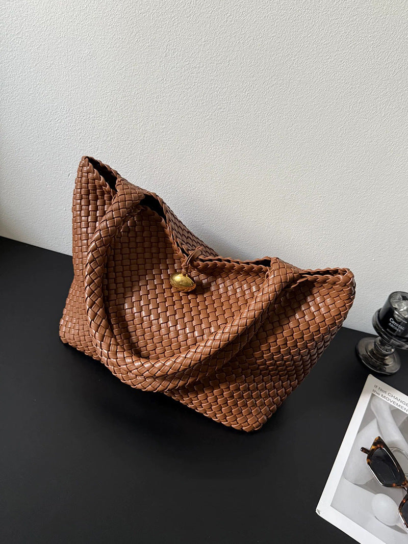 Women's Retro Golden Balls Hand-woven Large Capacity Textured Tote Bag
