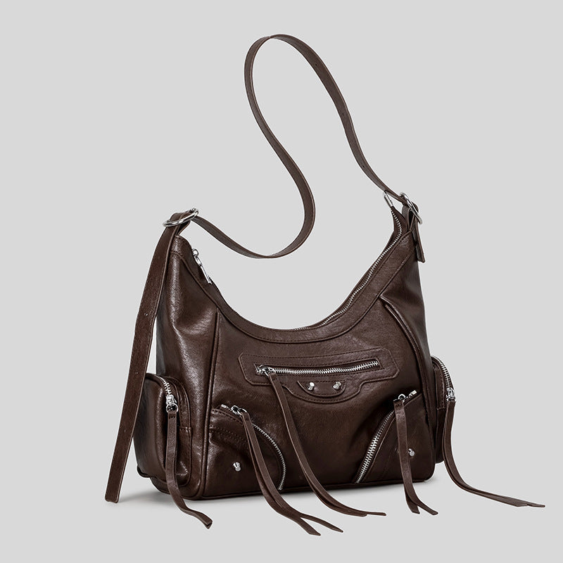 Women's Retro Rivet Tassel Motorcycle Hot Underarm Women's Shoulder Bag