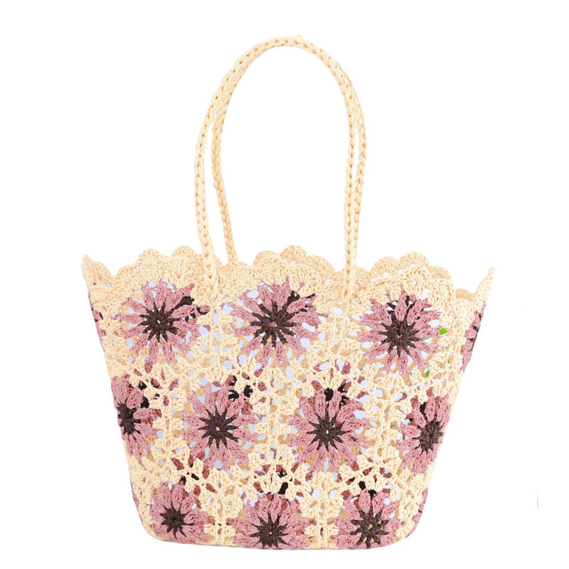 Women's Patchwork Hollow Leisure Vacation Bearded Needle Korean Tote Bags