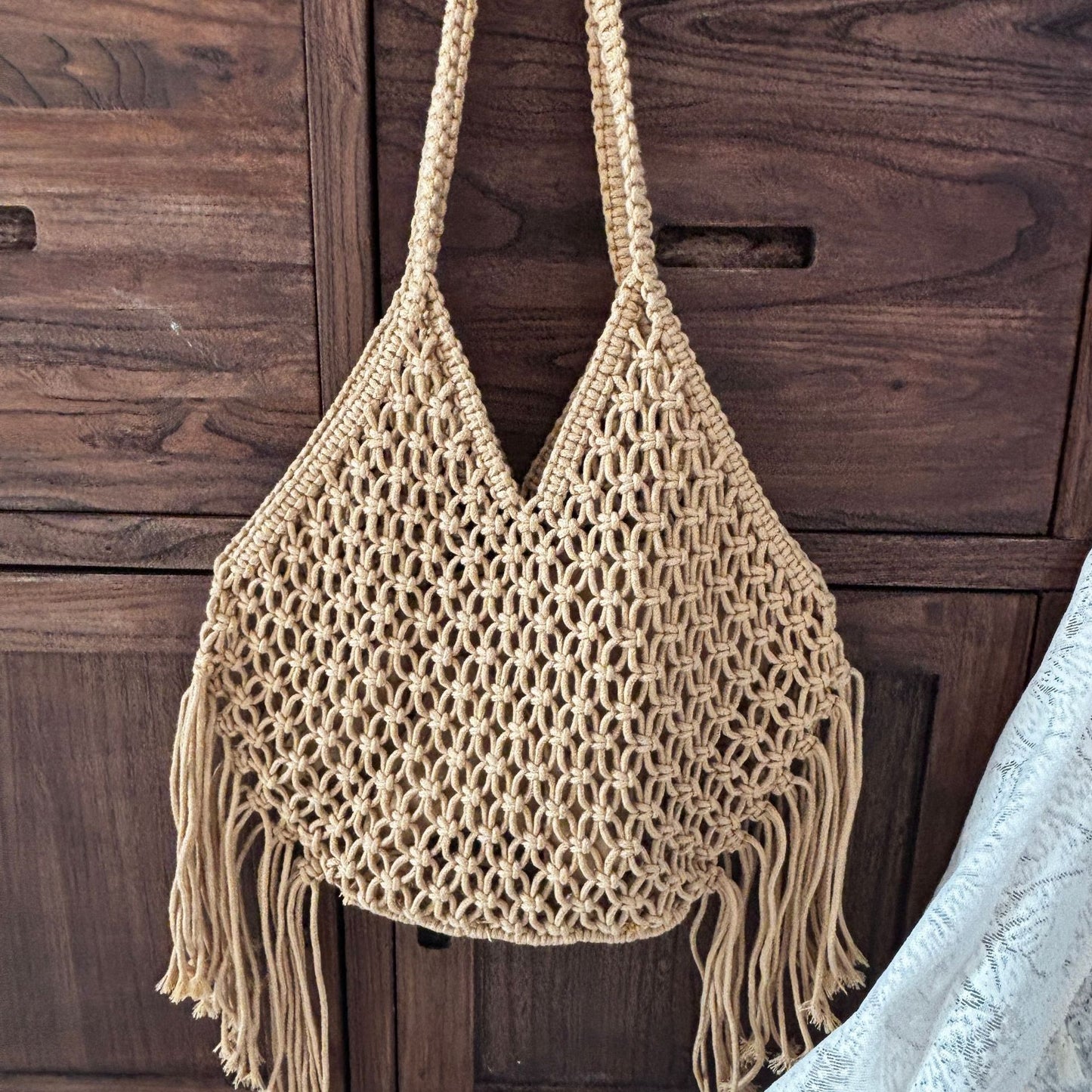 Women's Beach Vacation Tassel Hollow Woven Large Bags