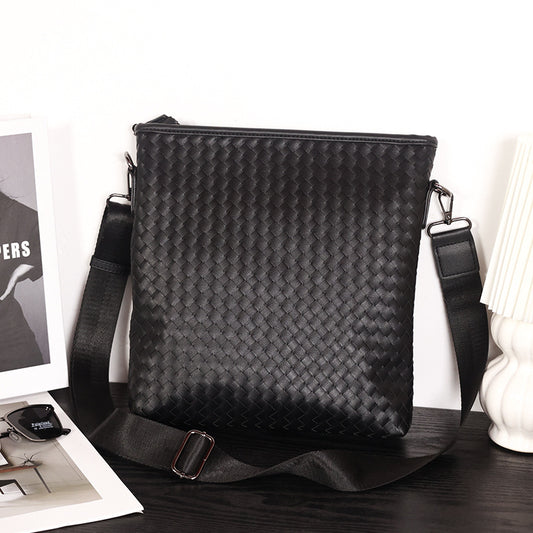 Men's Fashion Trendy Weaving Korean Style Leather Men's Shoulder Bag