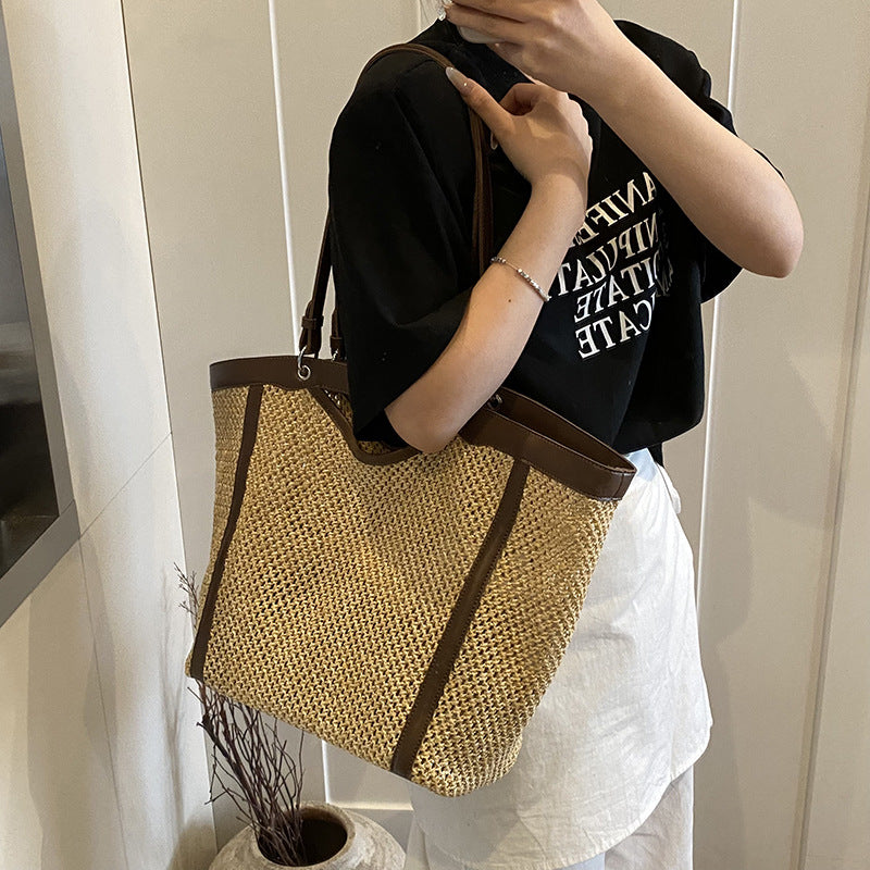 Women's Large Capacity Straw Idle Style Portable Bags