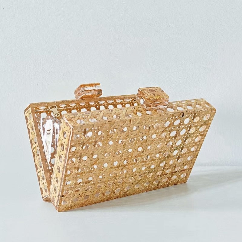 Vintage Rattan Fashion Acrylic Chain Clutch Bags
