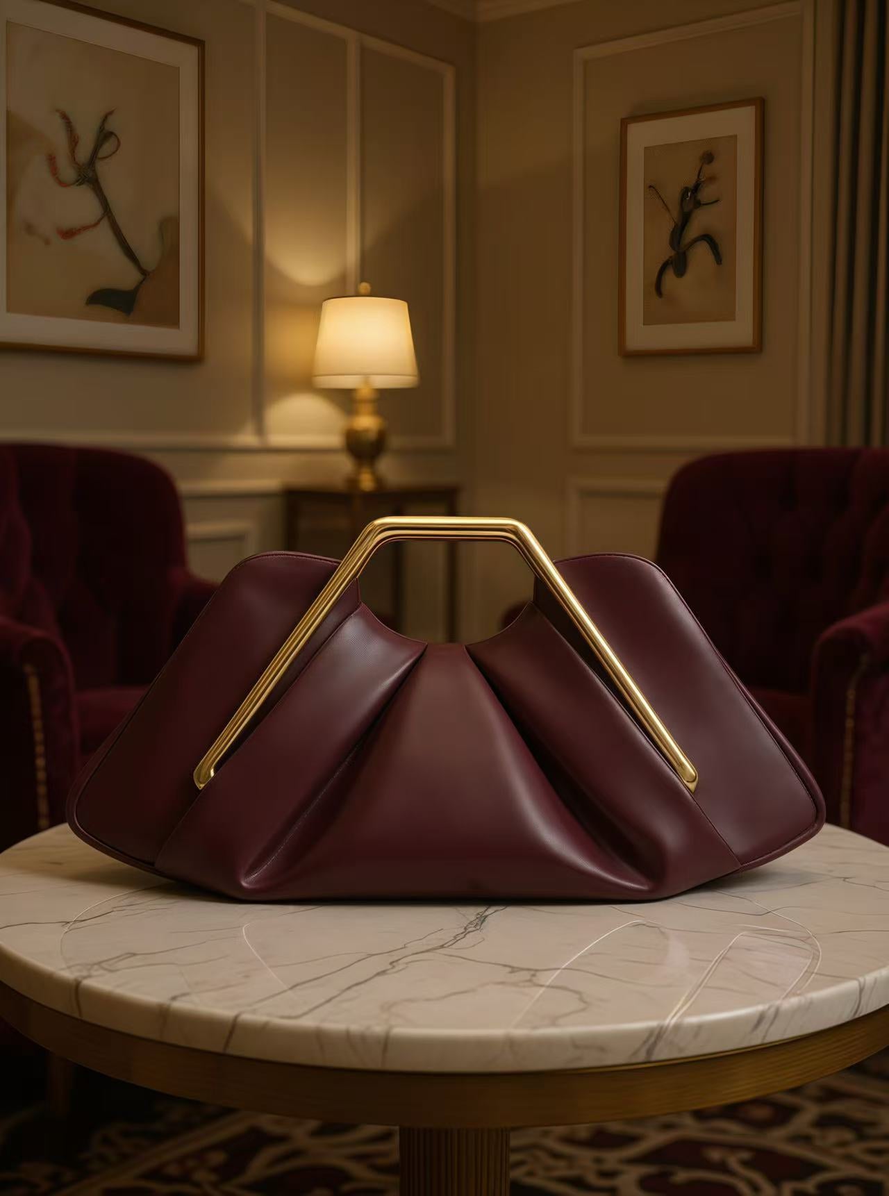 Women's Western Style Pleated Cloud Vintage Frame Clutch Winter Dinner Bag