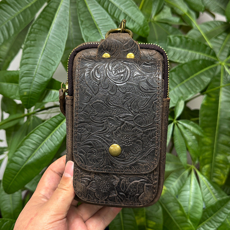 Crazy Horse Leather First Layer Cowhide Wear Hanging Genuine Phone Bags