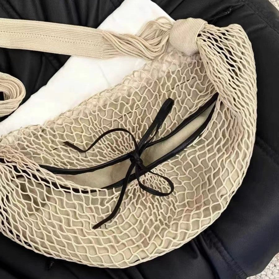 Fashion Contrast Color Mesh Woven Horn Bags