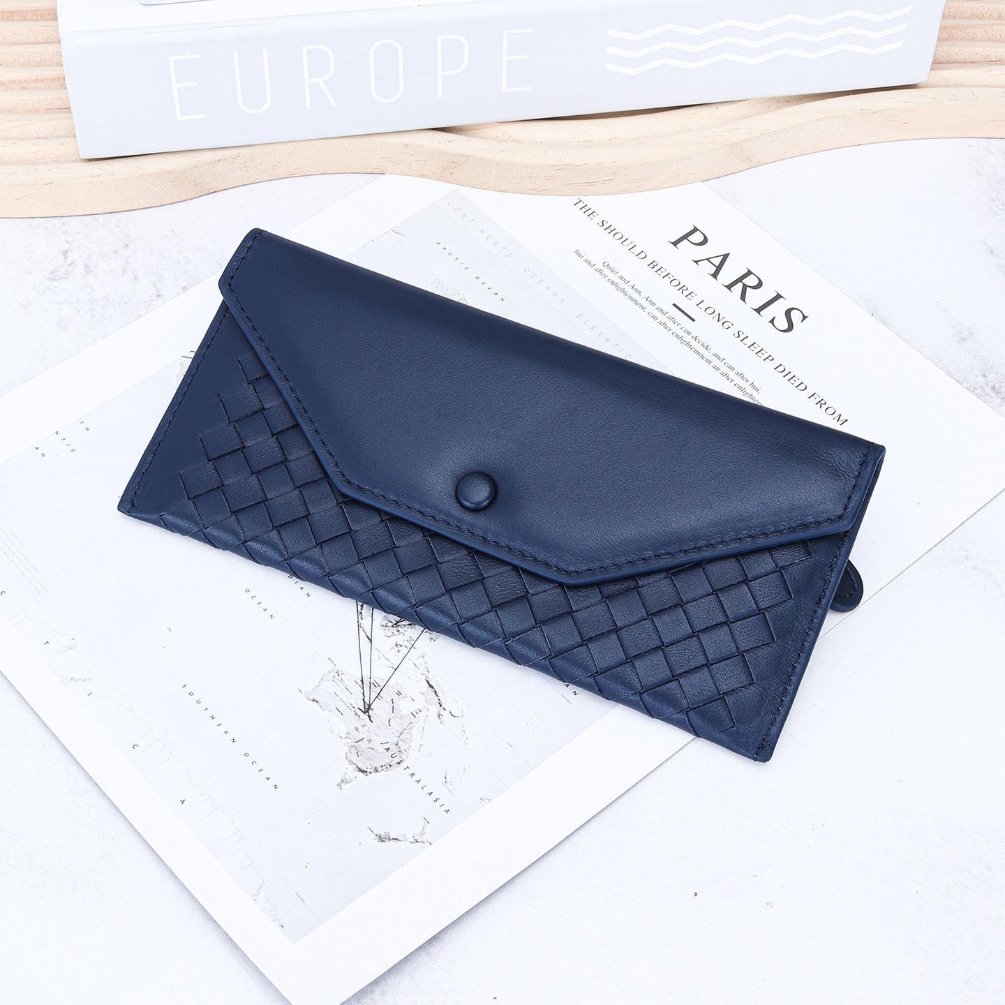 Women's & Men's Sheepskin Woven Long Fashion Thin Envelope Genuine Ladies Wallet
