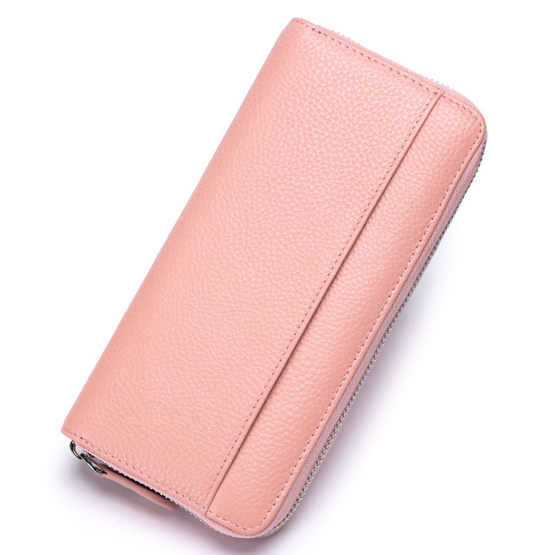 Women's First Layer Cowhide Organ Long Zipper Genuine Leather Large Capacity Ladies Wallet