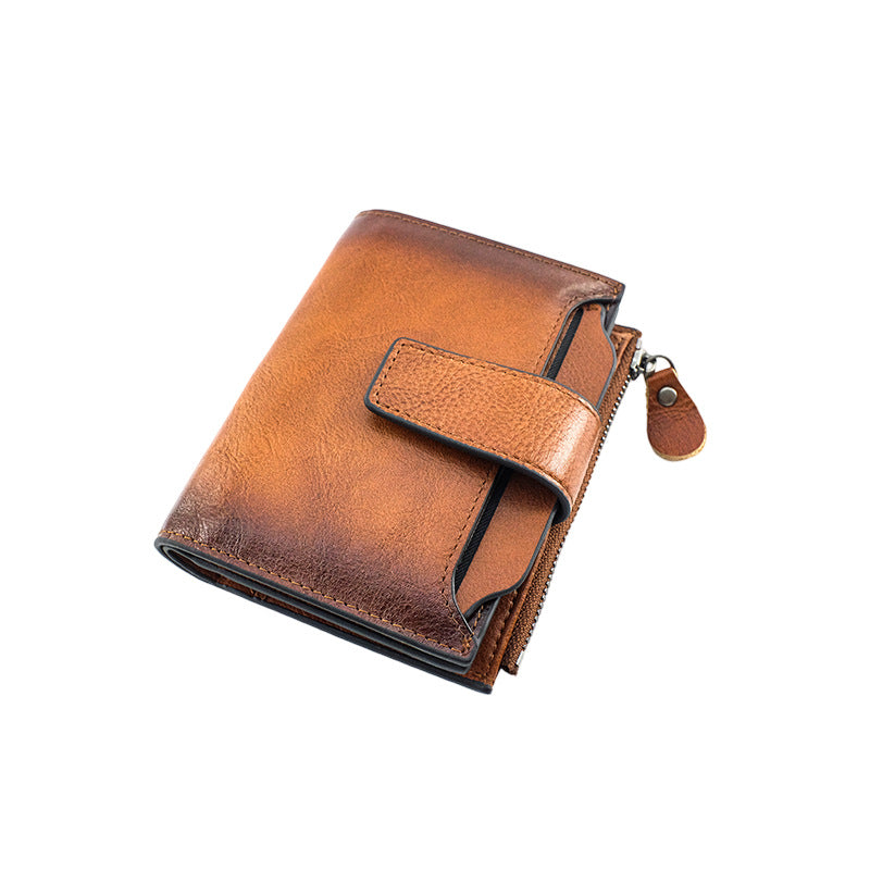 Men's Cowhide Vertical Simple Short Swiping Genuine Men's Wallet