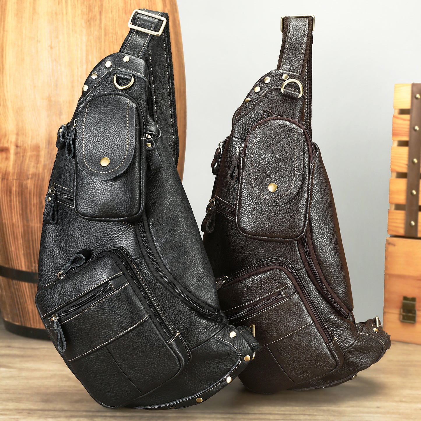 Men's Fashion Leather High-grade Retro Handmade Large Capacity Men's Chest Bag