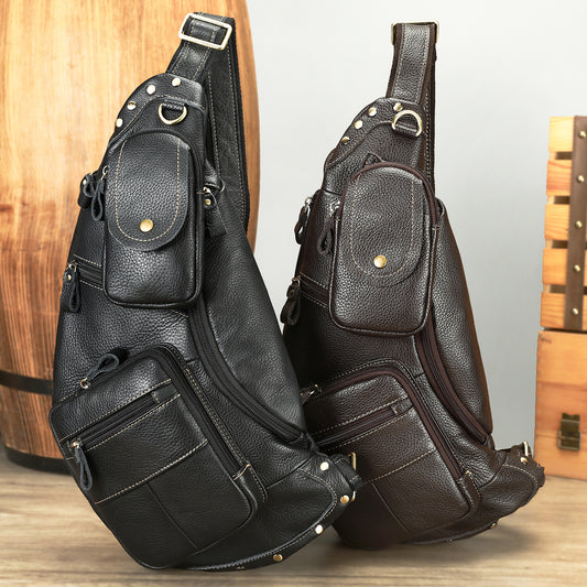 Men's Fashion Leather High-grade Retro Handmade Large Capacity Men's Chest Bag
