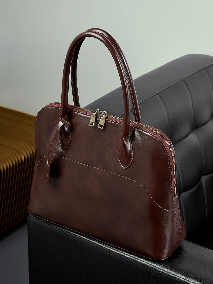 Women's Handmade First Layer Cowhide Shell Genuine Leather Commuter Large Capacity Handbags