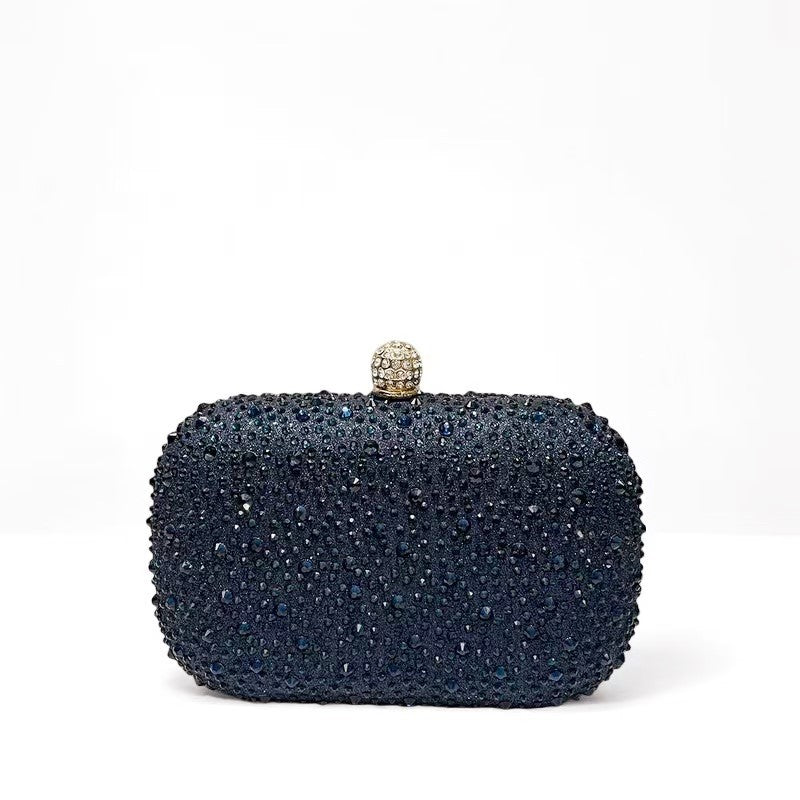 Women's Fashionable Shiny Rhinestone Ornament Clutch Box Type Dinner Bag